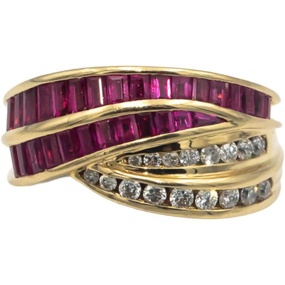 Designer 14k Gold 1.75CT Diamond & Ruby Channel Set Cocktail Ring Size 6.25