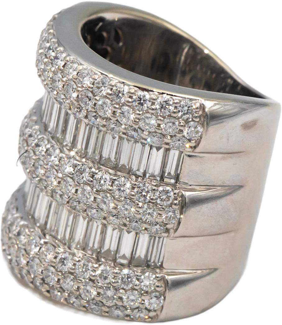 Diamond 18k White Gold Round Baguette Cluster 5 Row Wide Band Ring 5.0CT Size 7