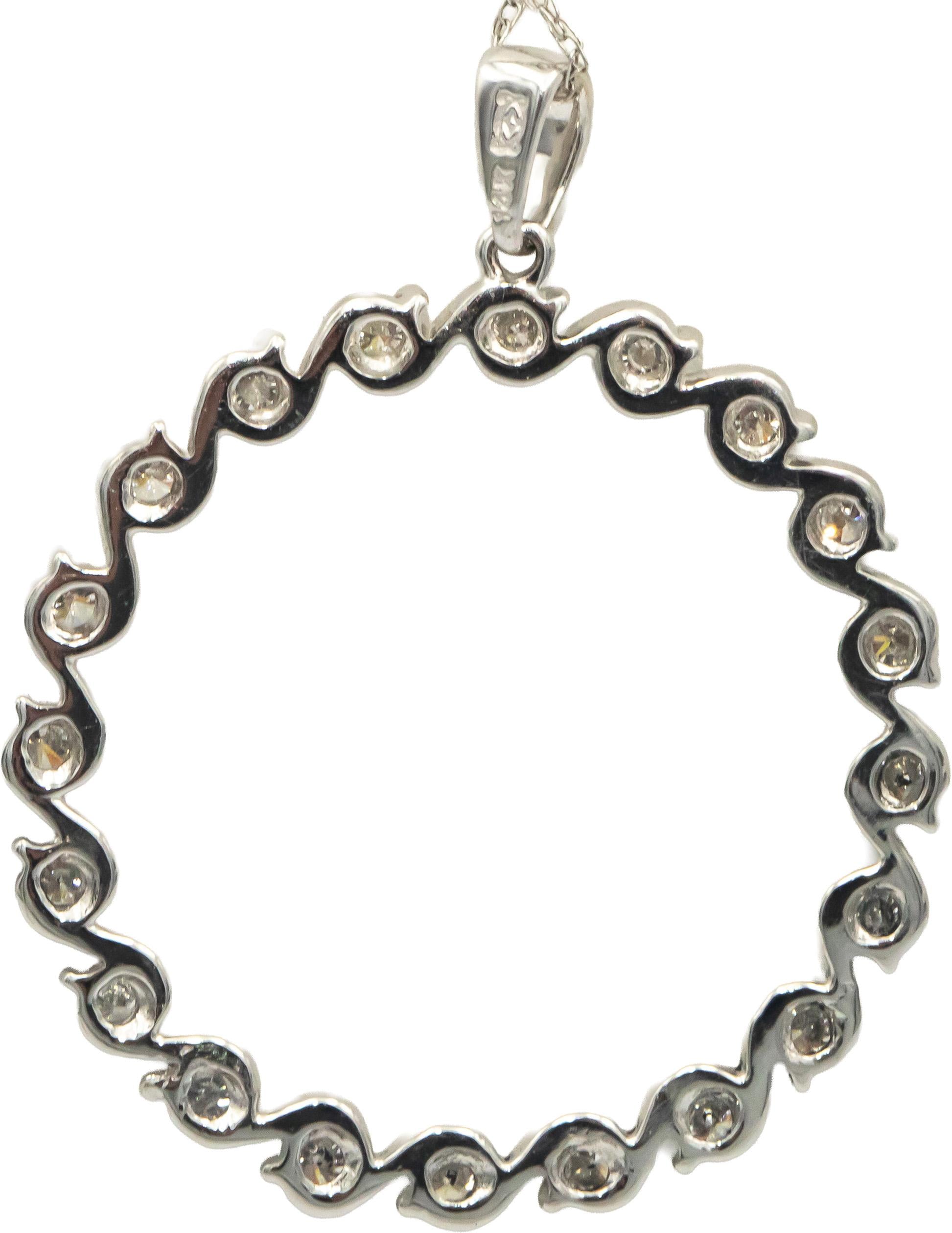Diamond Round Cut 14k White gold Jewelry Swirling Circle Pendant Necklace 1.0CT