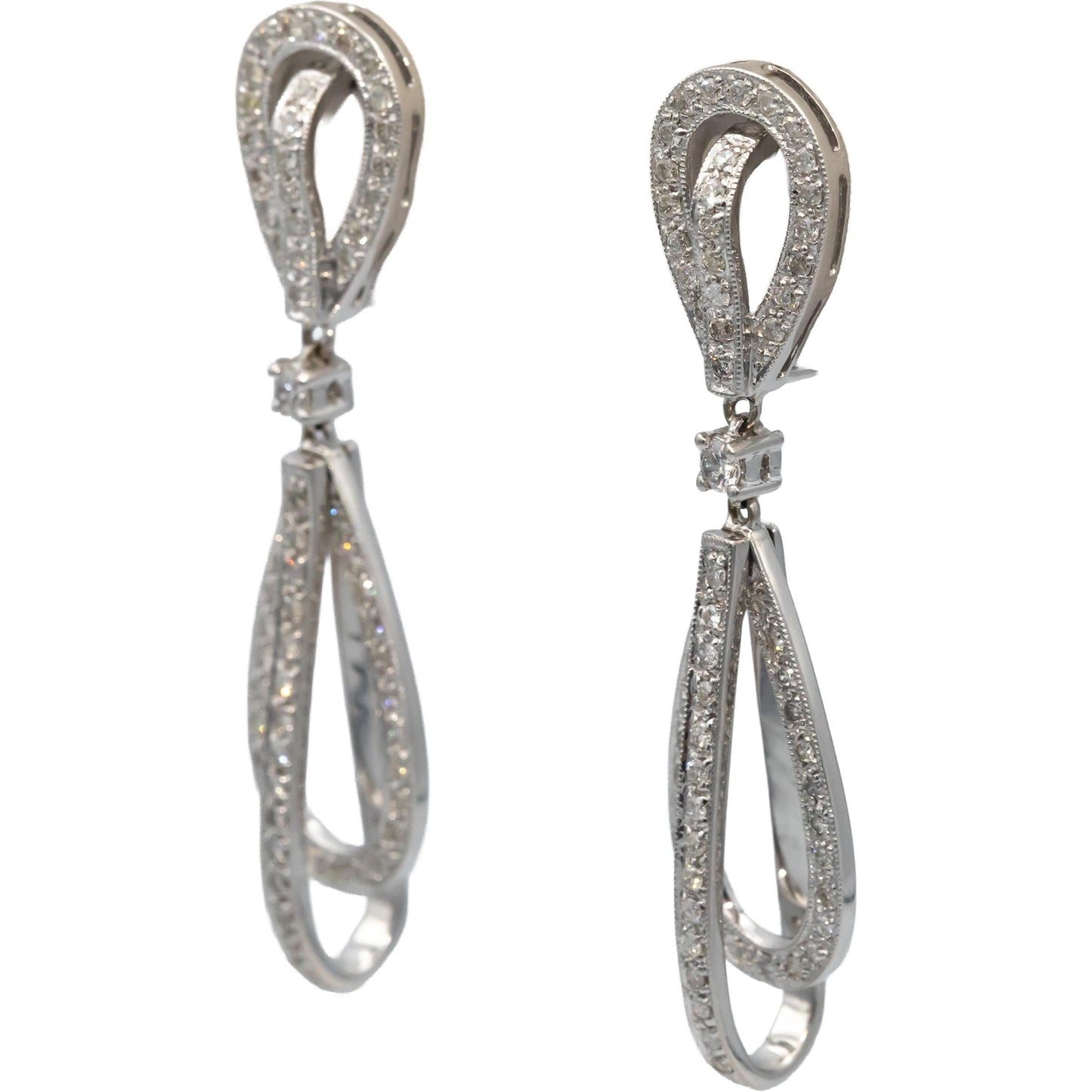 Diamond Round Cut 14k White Gold Jewelry Drop Dangle Earrings 1.0CT