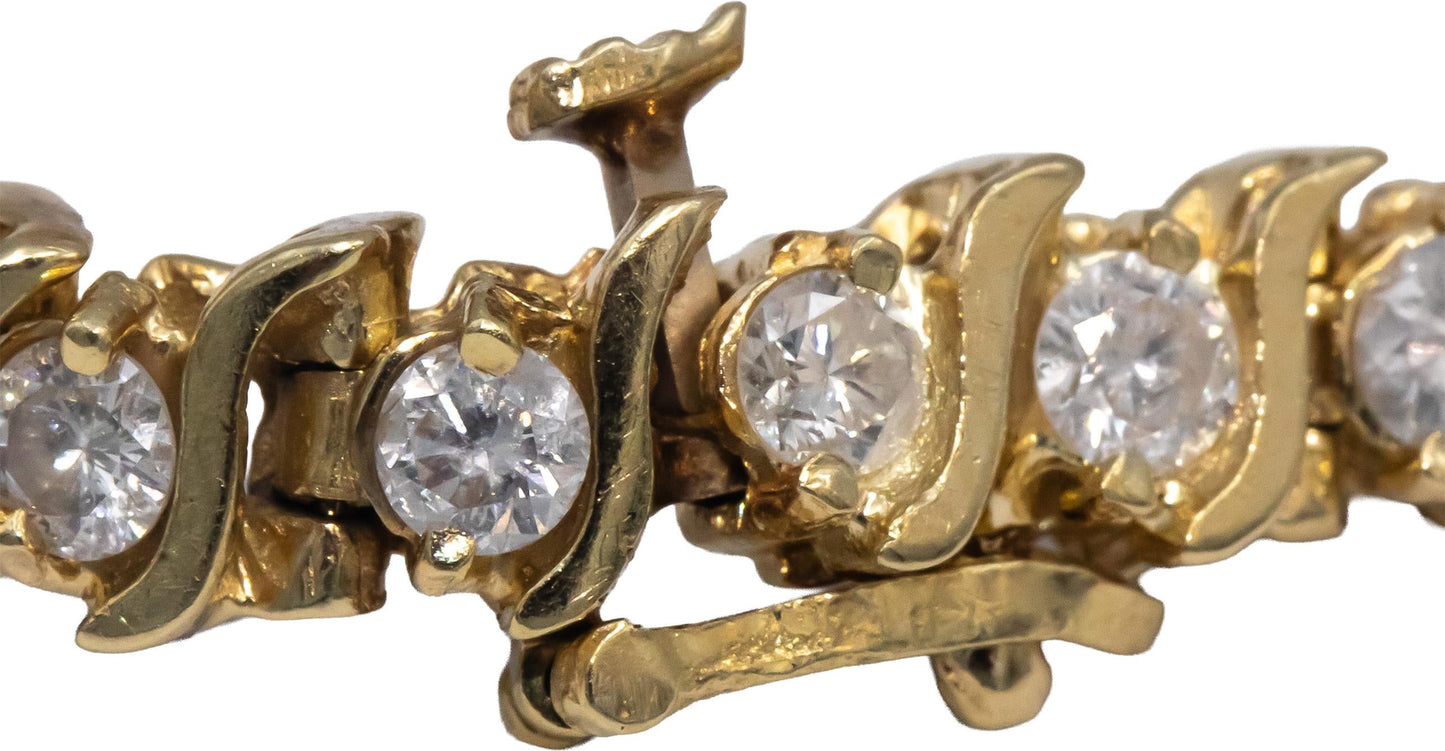 Diamond Round Cut 14k Yellow Gold S-Link Tennis Bracelet 5.0CT