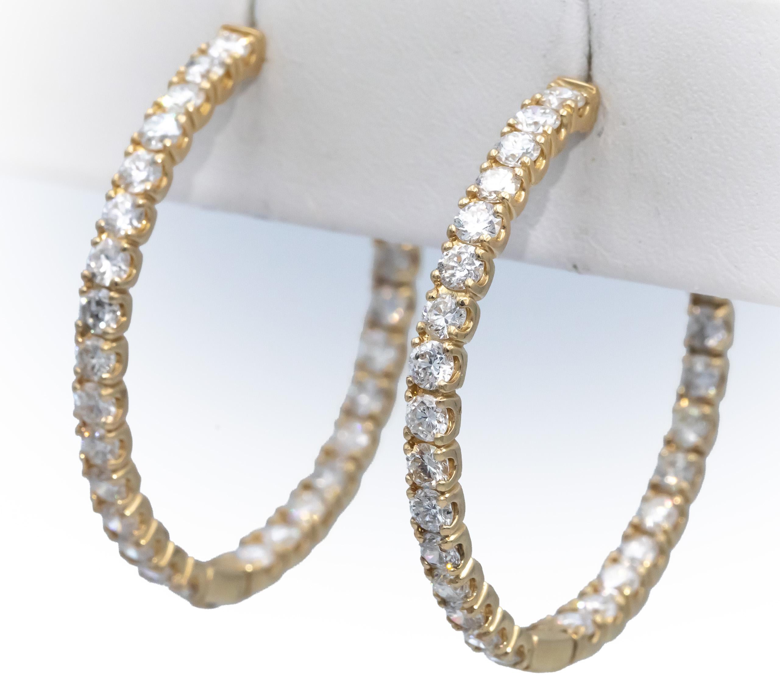 14k Yellow Gold Round Lab Grown Diamond Inside Out Hoop Earrings 5.0CT
