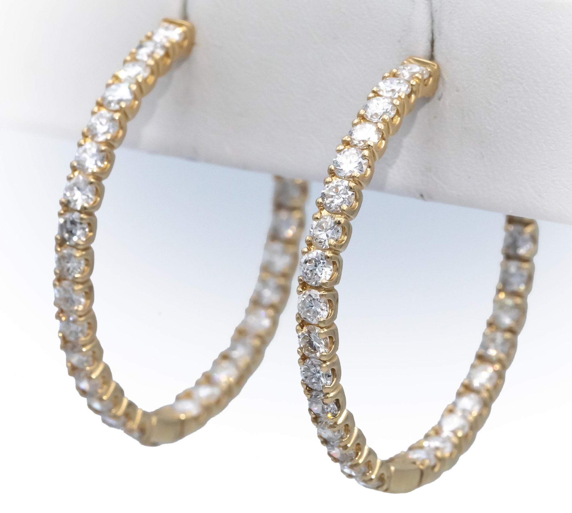 14k Yellow Gold Round Lab Grown Diamond Inside Out Hoop Earrings 5.0CT