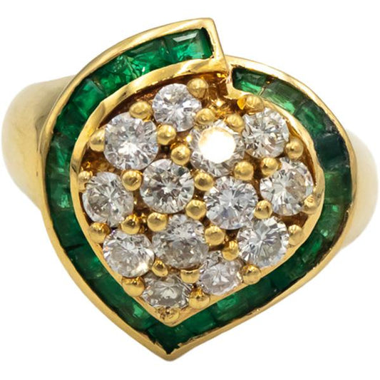 18k Yellow Gold Jewelry Diamond & Emerald Cluster Cocktail Ring 2.16CT Size 5.5
