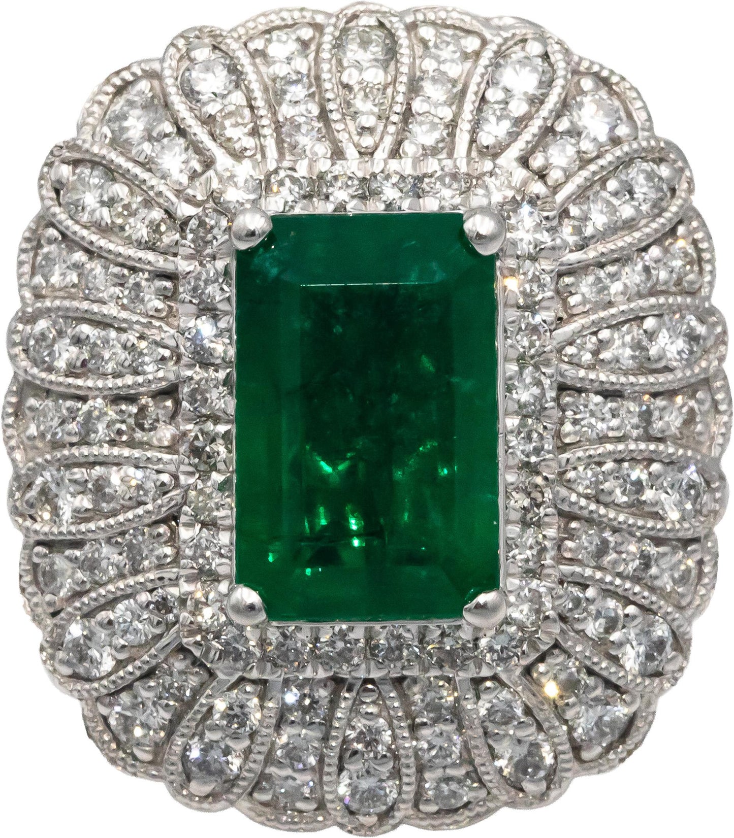 OSCAR FRIEDMAN GIA Certified Emerald and VS Diamond Cocktail Ring 5.10CT Size 7