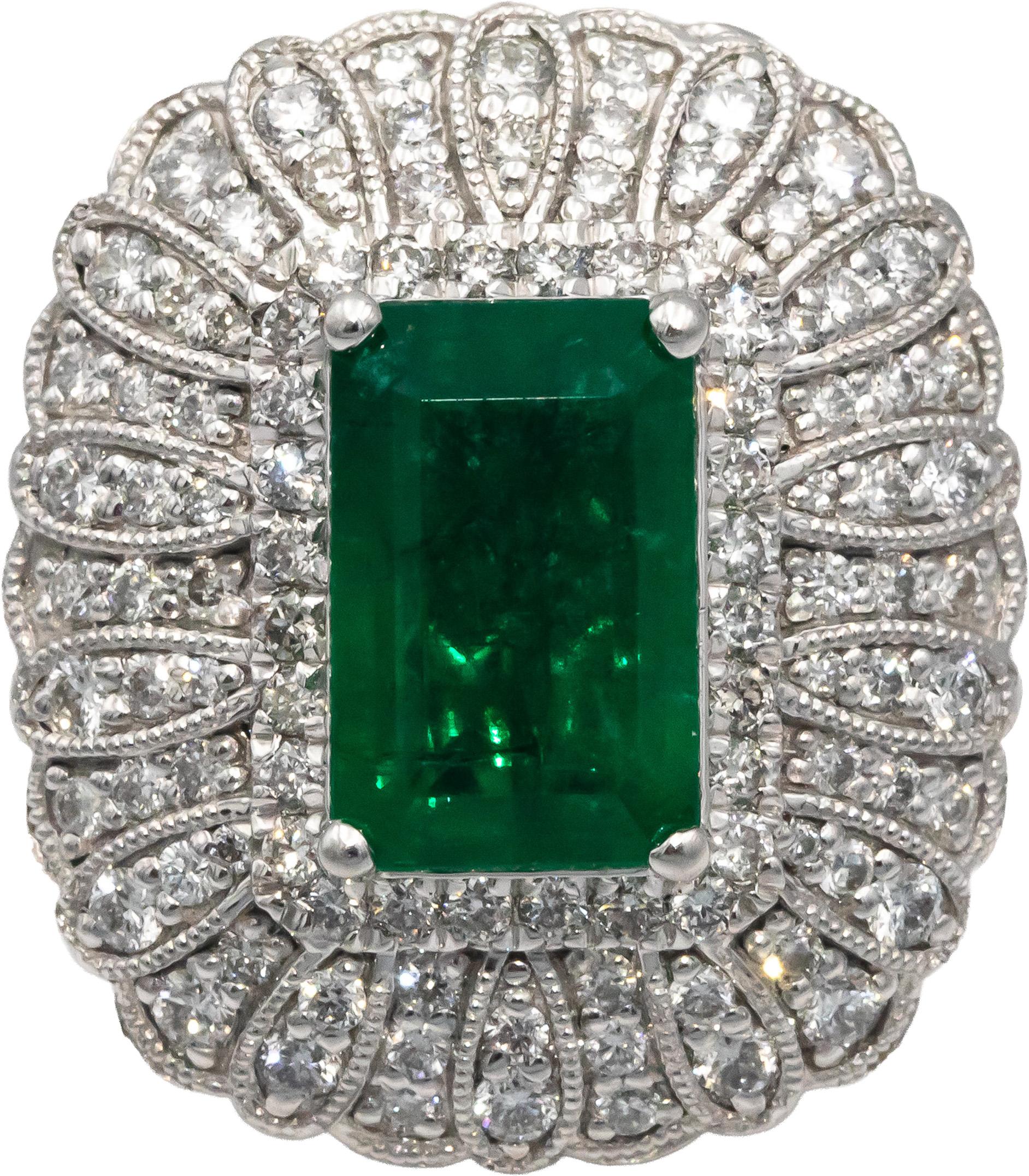 OSCAR FRIEDMAN GIA Certified Emerald and VS Diamond Cocktail Ring 5.10CT Size 7