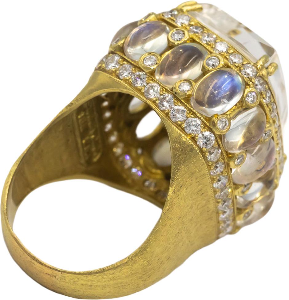 STAMBOLIAN 18k Gold Diamond Quartz Moonstone Jumbo Cocktail Ring 9.87CT Size 9