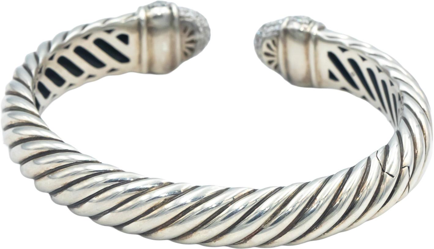 DAVID YURMAN Sterling Silver Diamond Waverly Cable Cuff Bracelet 1.17CT $3200
