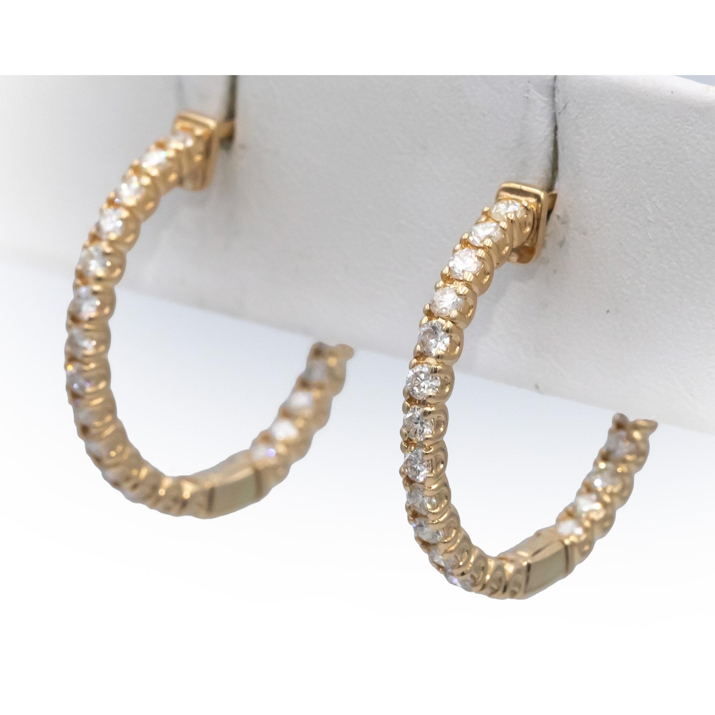 14k Yellow Gold Round Diamond Inside Out Circle Hoop Earrings 1.34CT