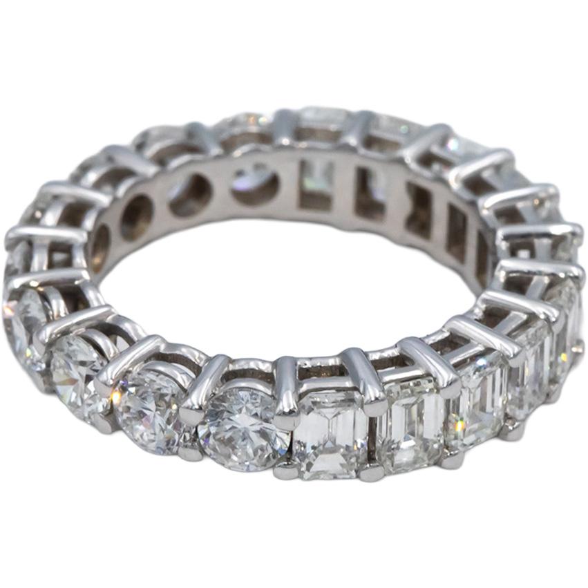 18k White Gold VS Round & Baguette Diamond Eternity Band Ring 4.90CT Size 6.5