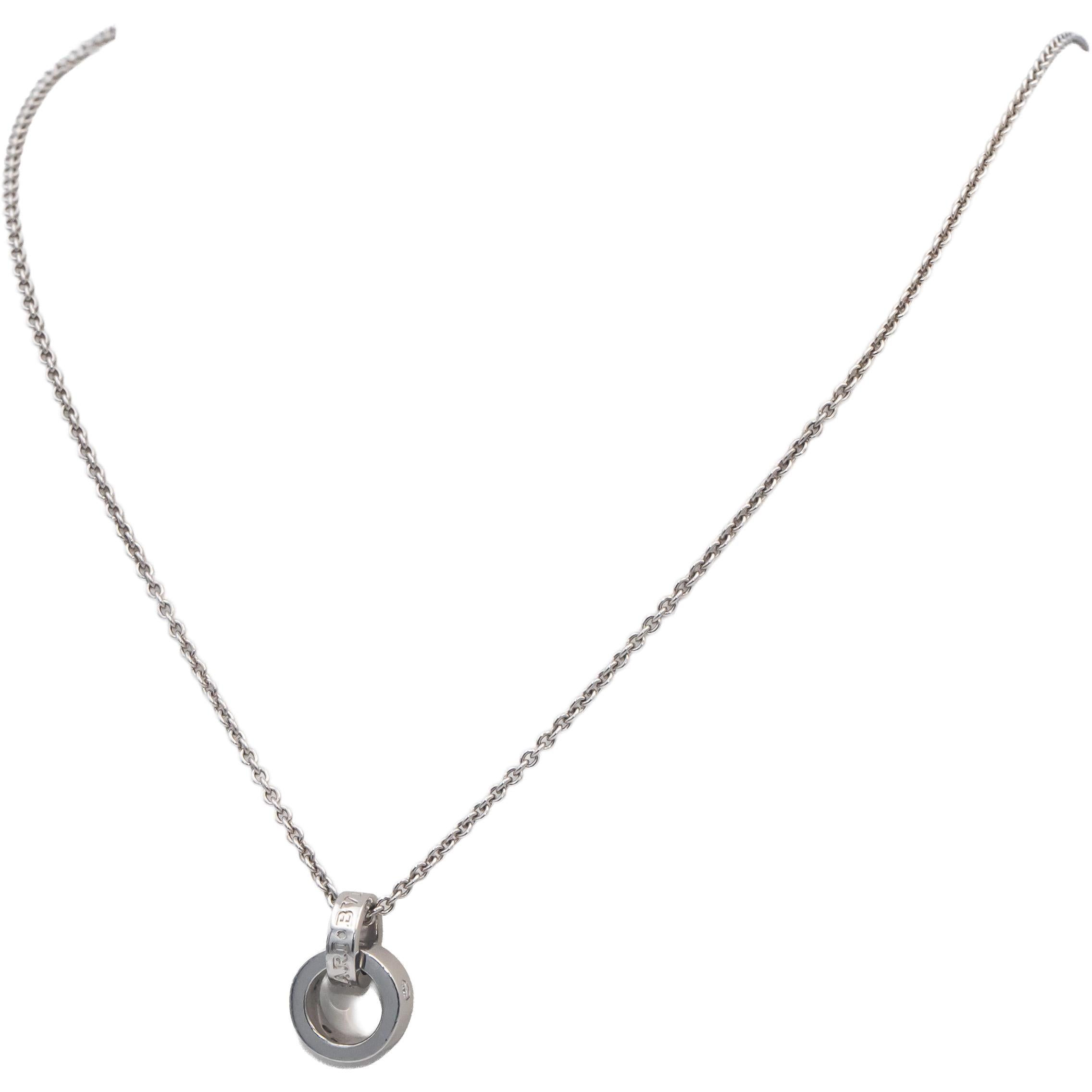 BVLGARI VS Round Diamond 18k White Gold Pendant Necklace .15CT w/ Box