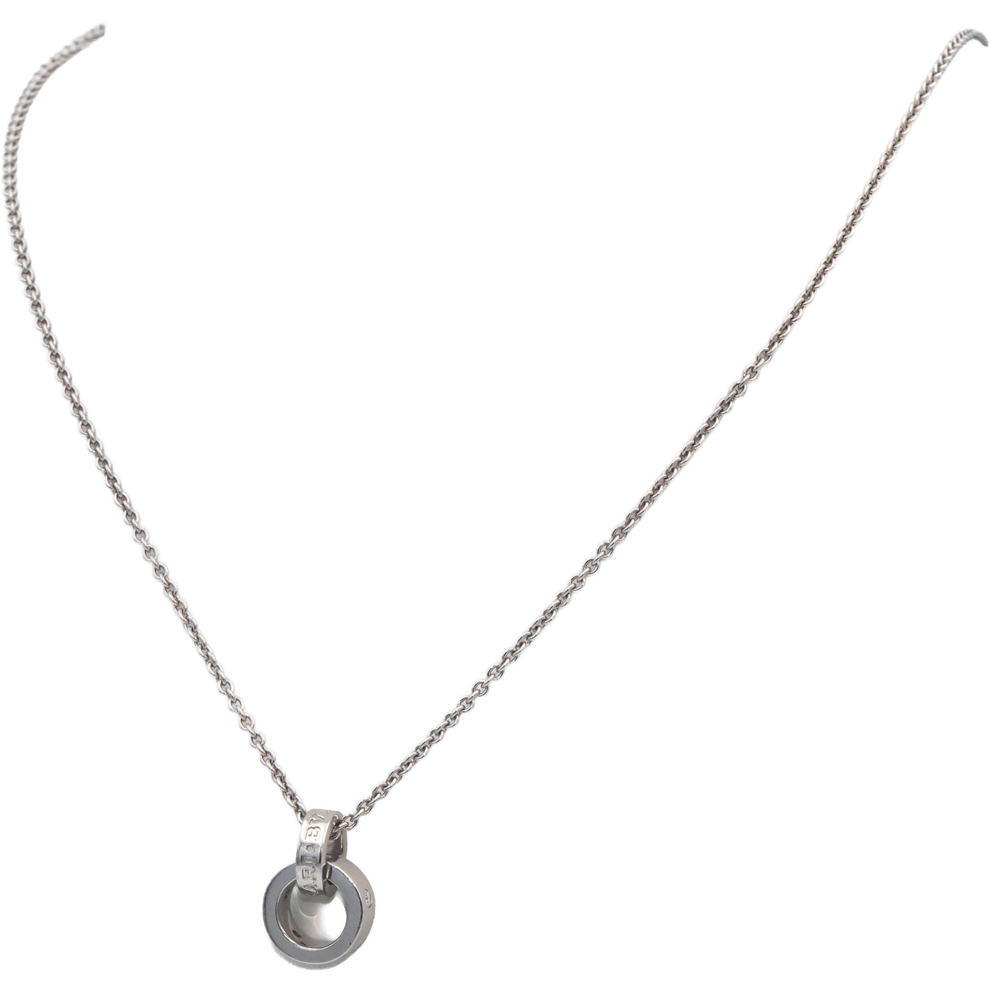 BVLGARI VS Round Diamond 18k White Gold Pendant Necklace .15CT w/ Box