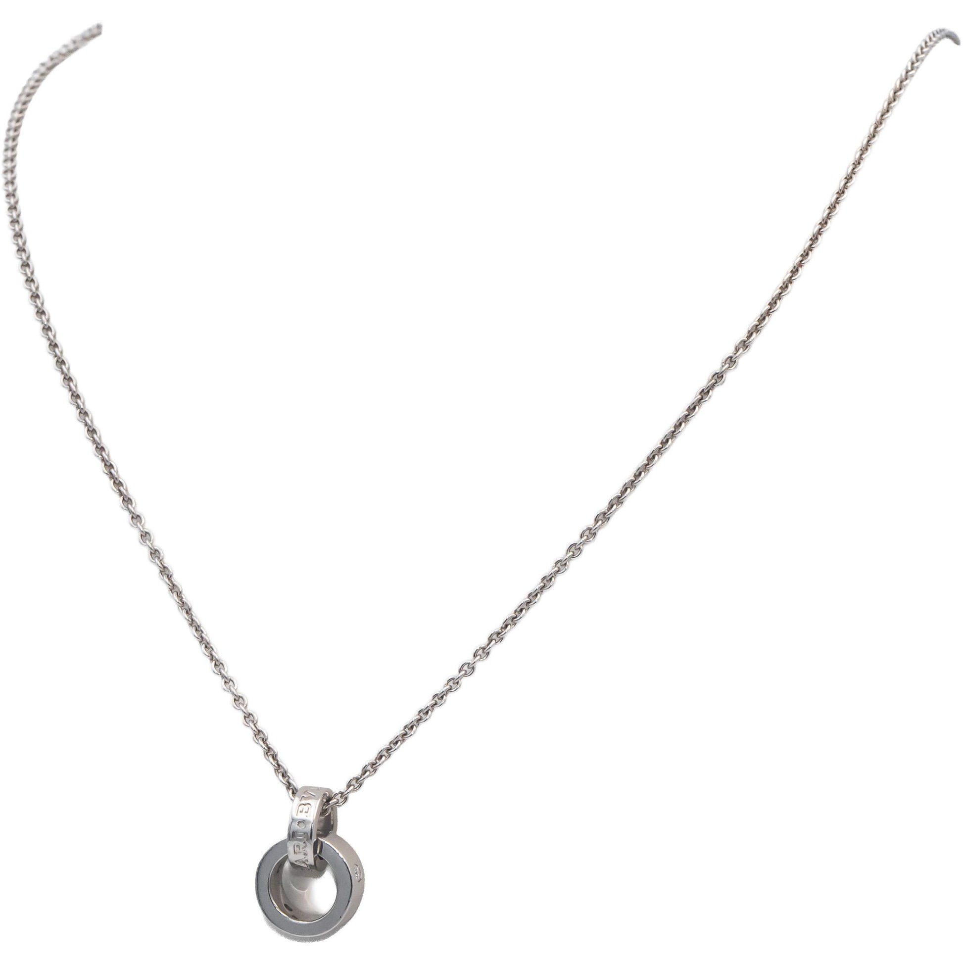 BVLGARI VS Round Diamond 18k White Gold Pendant Necklace .15CT w/ Box