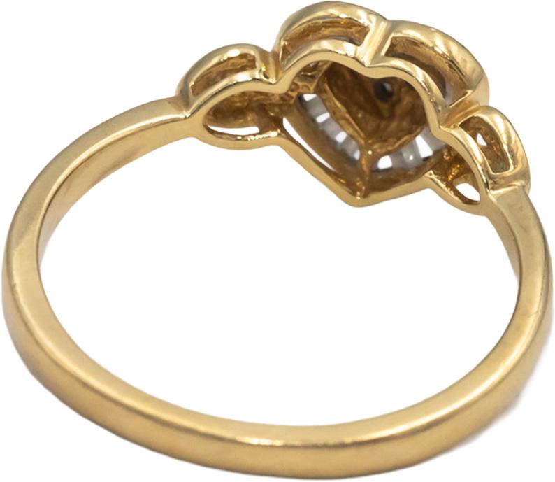 10k Yellow Gold Round & Baguette Cut Diamond Heart Ring 0.15CT Size 7.25