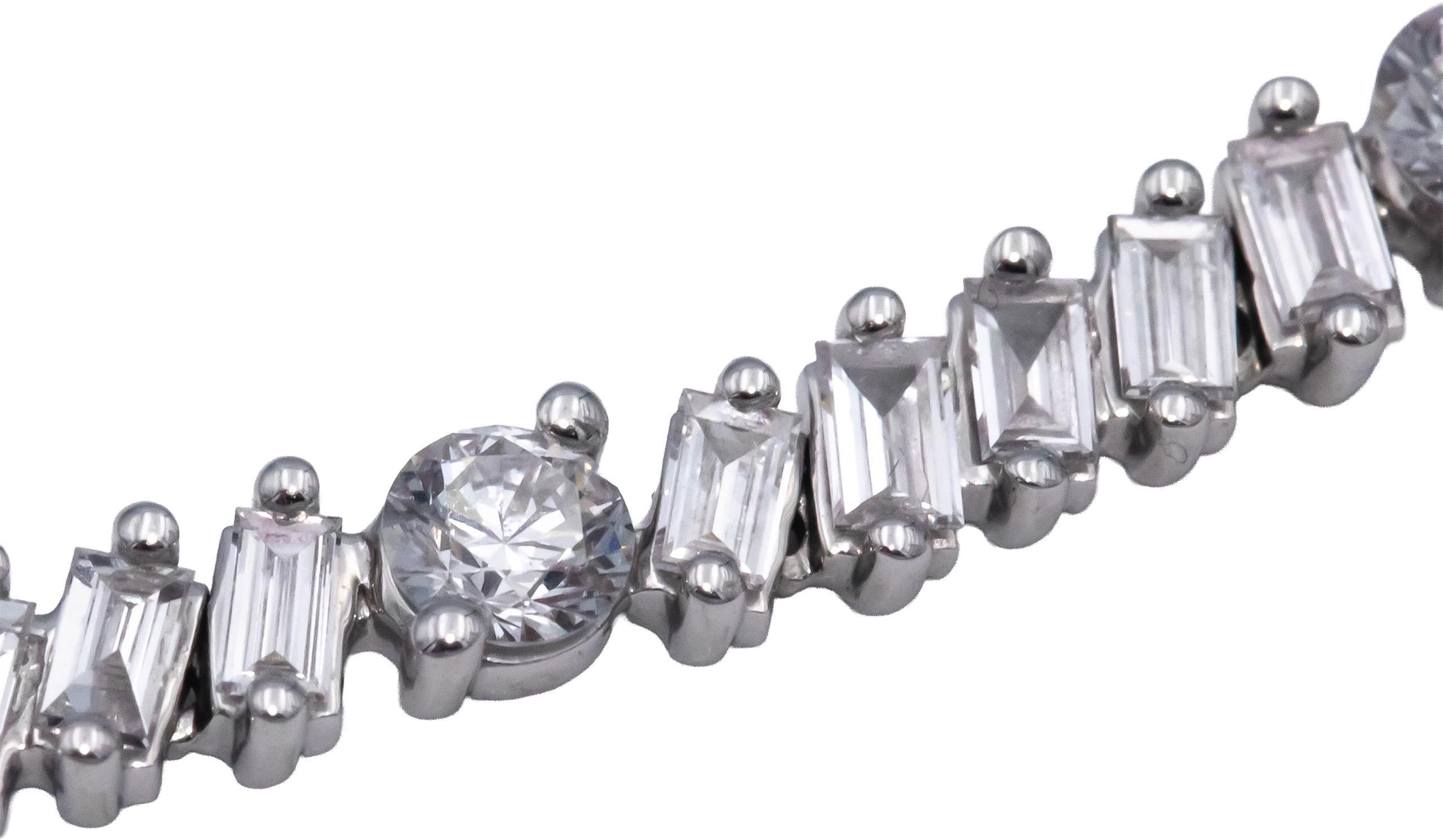14k White Gold Lab-Grown Baguette & Round VS Diamond Line Necklace 8.50CT