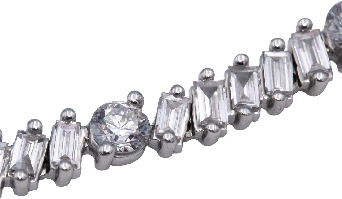 14k White Gold Lab-Grown Baguette & Round VS Diamond Line Necklace 8.50CT