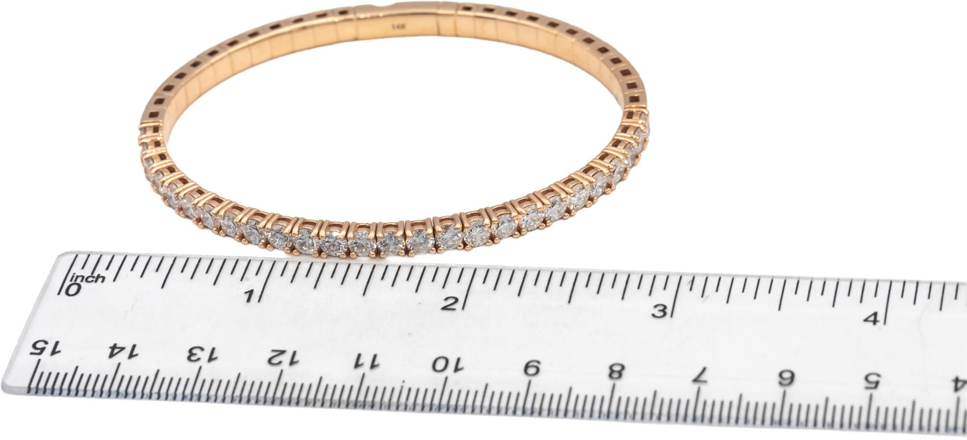 14k Rose Gold VS Round Diamond Flexible Bangle Bracelet 5.69CT