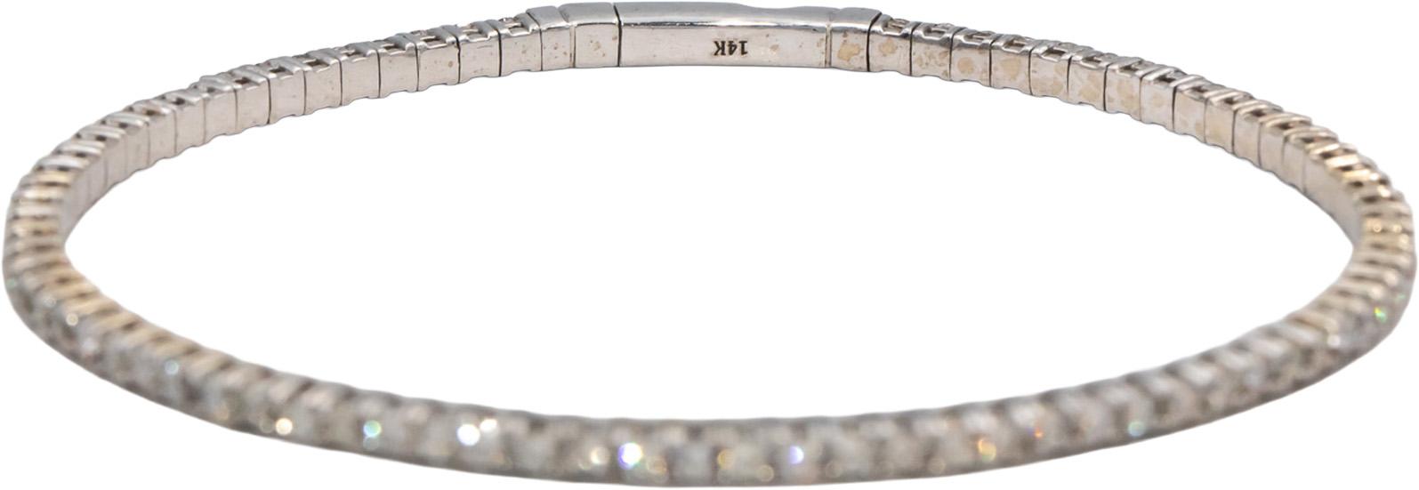 14k White Gold VS Round Diamond Flexible Bangle Bracelet 2.78CT