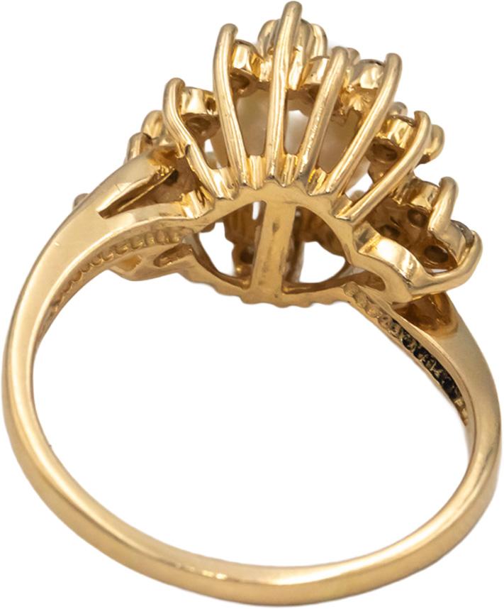 14k Yellow Gold Round Diamond & 8mm Pearl Cocktail Ring Size 9.5