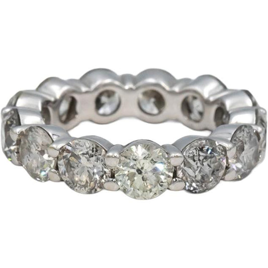 14k White Gold Round Diamond Shared Prong Eternity Band Ring 6.46CT Size 6