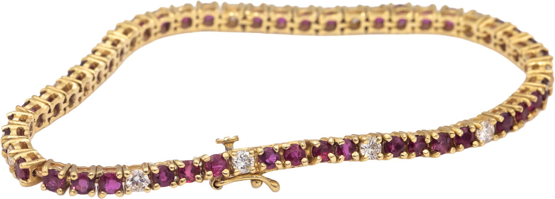 14k Yellow Gold VS Round Diamond & Ruby Tennis Bracelet 4.0CT