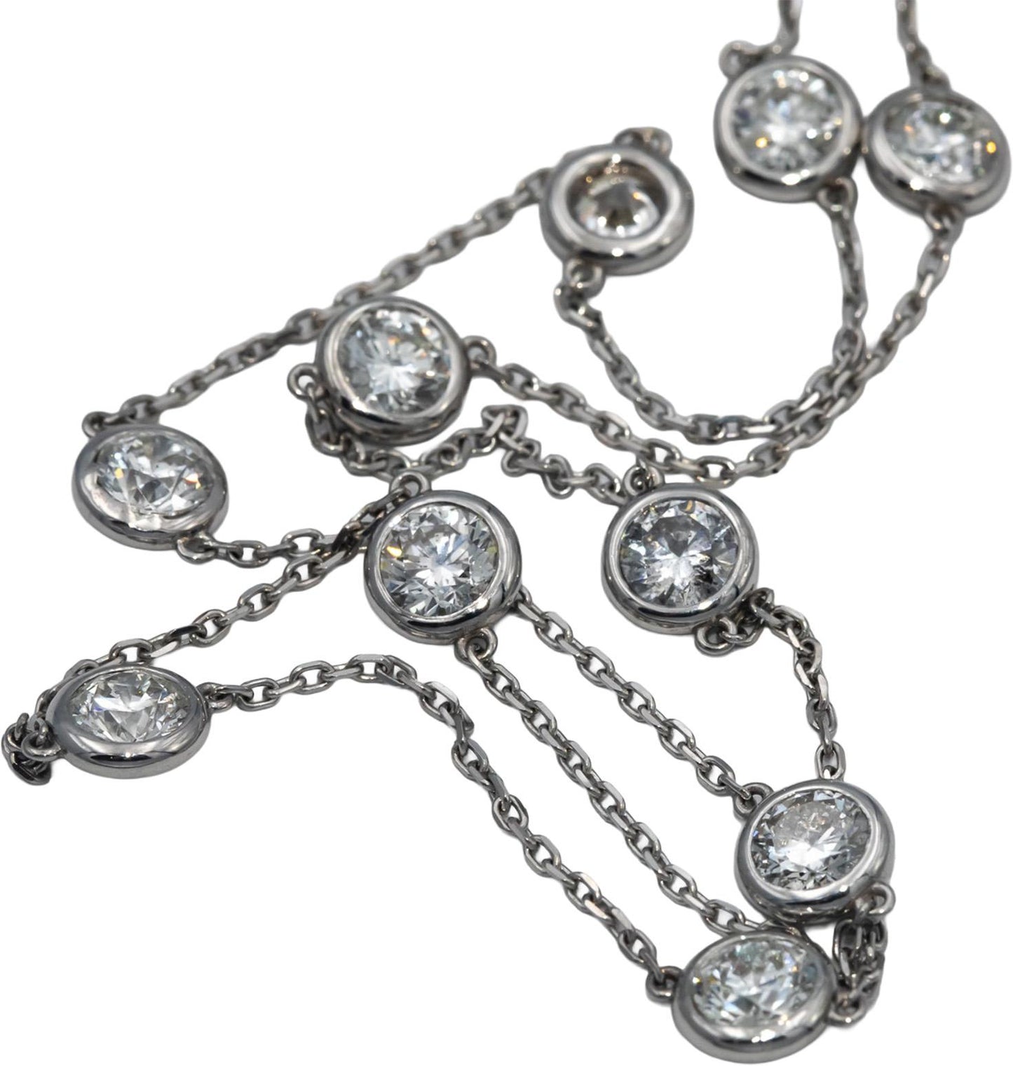 14k White Gold Round Bezel Set Diamond By the Yard Necklace Chain 3.80CT