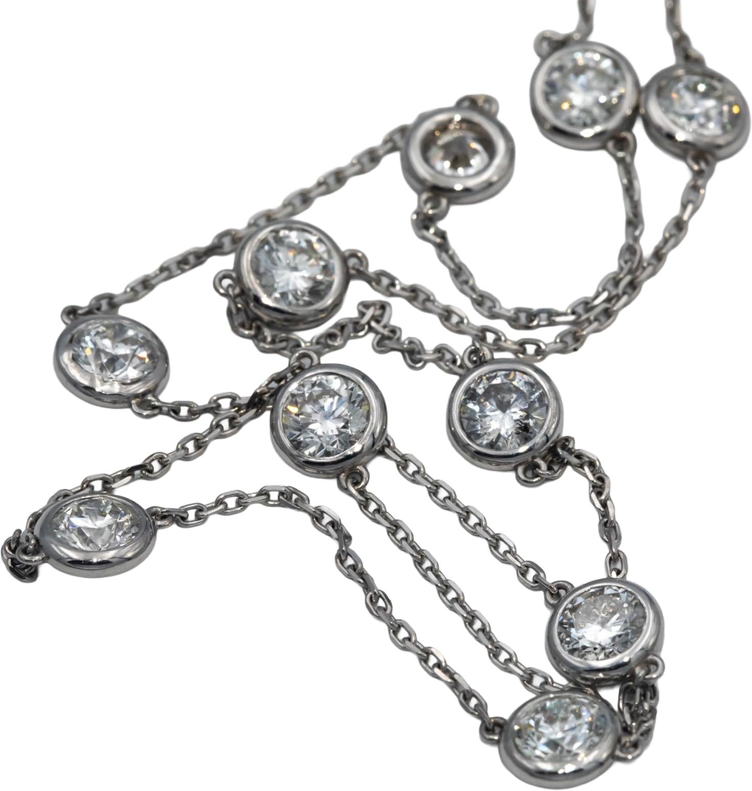 14k White Gold Round Bezel Set Diamond By the Yard Necklace Chain 3.80CT