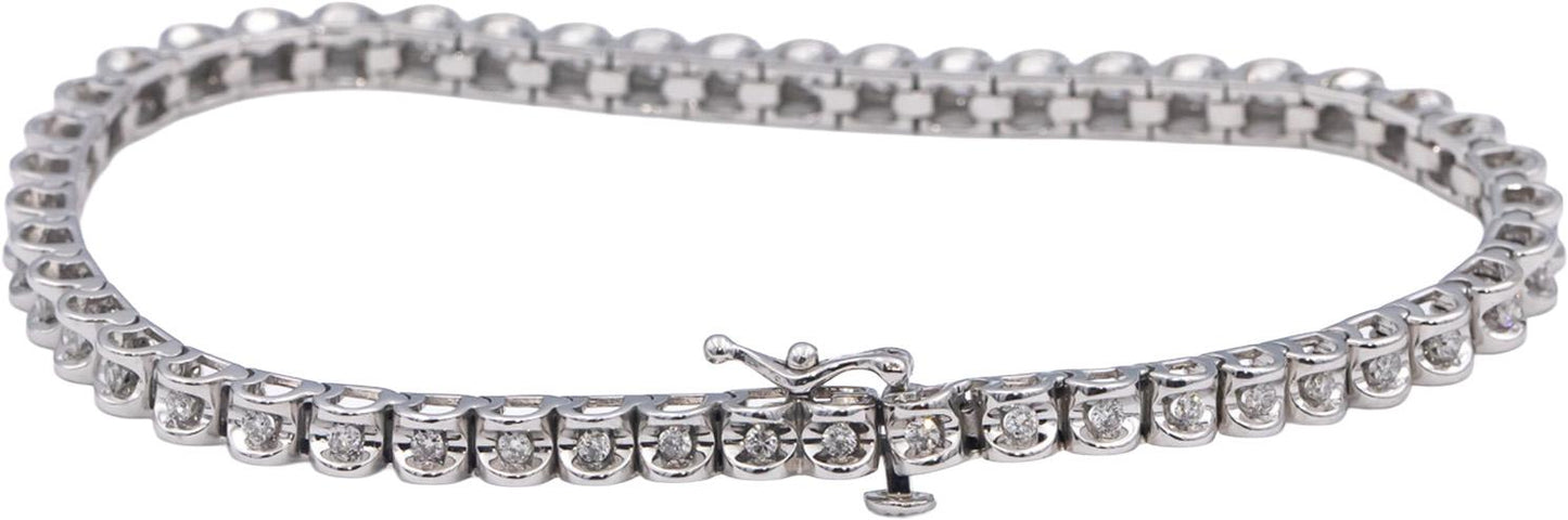10k White Gold Round Half Bezel Set Diamond Tennis Bracelet 0.75CT