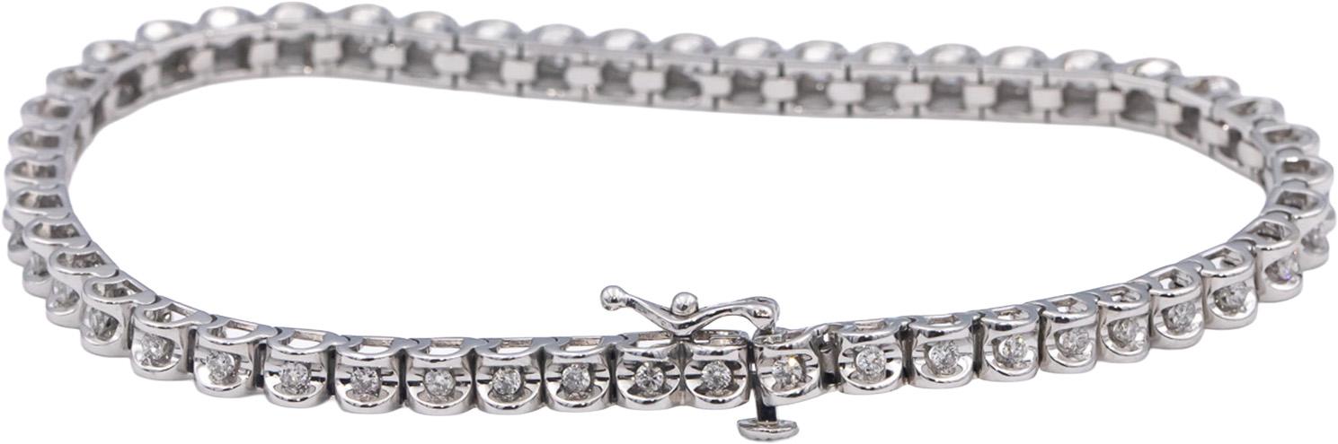 10k White Gold Round Half Bezel Set Diamond Tennis Bracelet 0.75CT