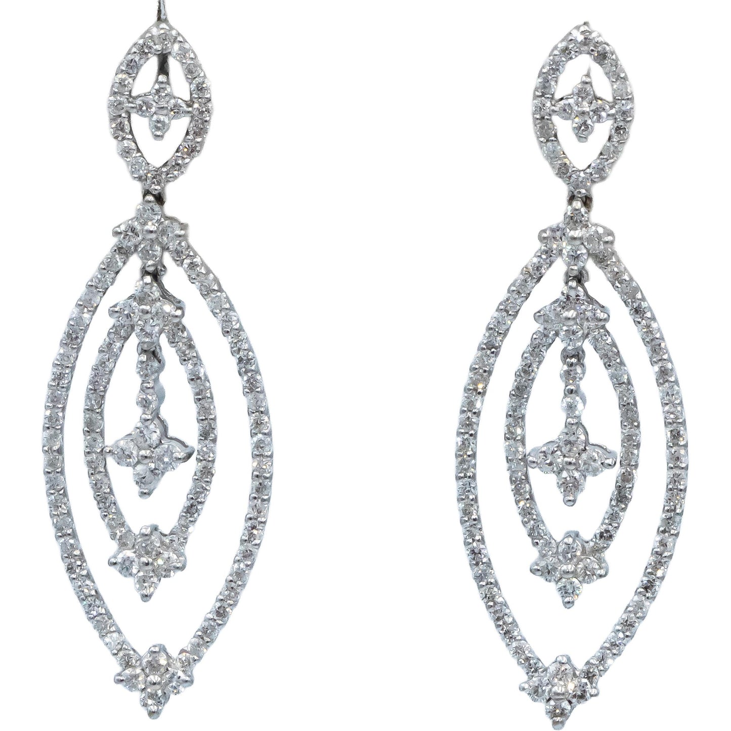 18k White Gold Round Diamond Drop Dangle Earrings 2.20CT