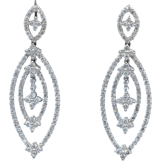 18k White Gold Round Diamond Drop Dangle Earrings 2.20CT