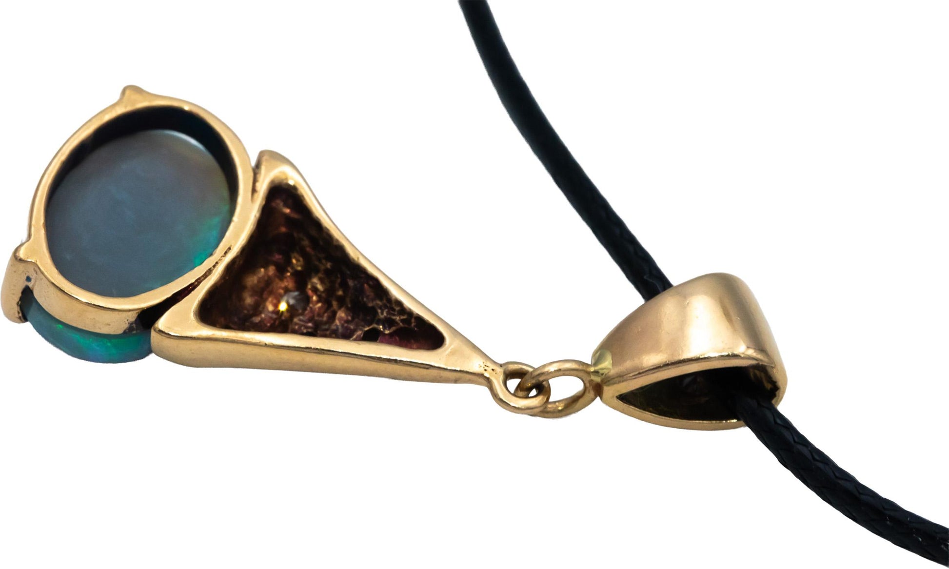 14k Yellow Gold Cabochon Opal Round Diamond Pendant Necklace 3.0CT