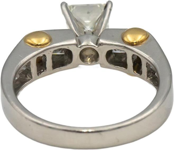 Platinum & 18k Gold Princess Cut Diamond Engagement Ring 1.14CT w/ 0.74CT Center