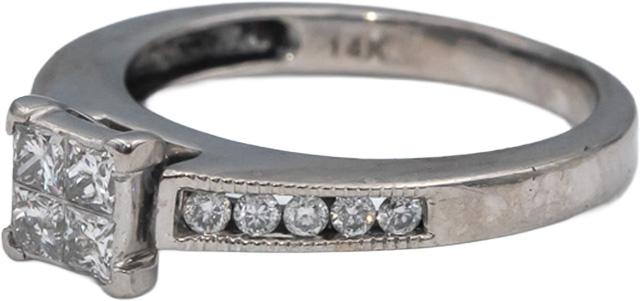 14k White Gold Princess & Round Diamond Engagement Ring 0.35CT Size 5.5
