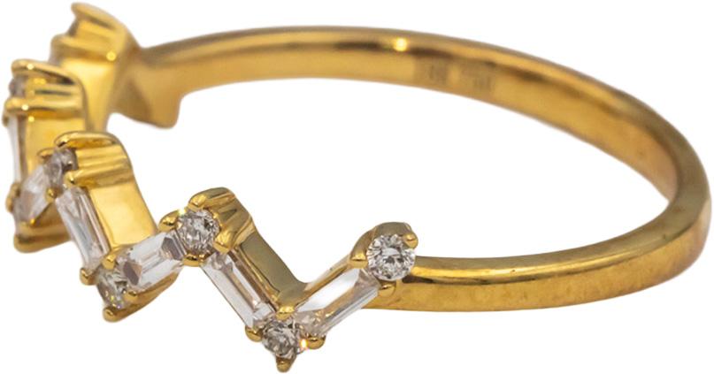 18k Yellow Gold VS Baguette & Round Diamond Zig Zag Band Ring 0.30CT Size 6.75