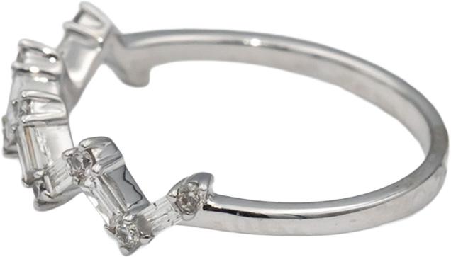 18k White Gold VS Round & Emerald Cut Diamond Zig Zag Band Ring 0.33CT Size 6.75