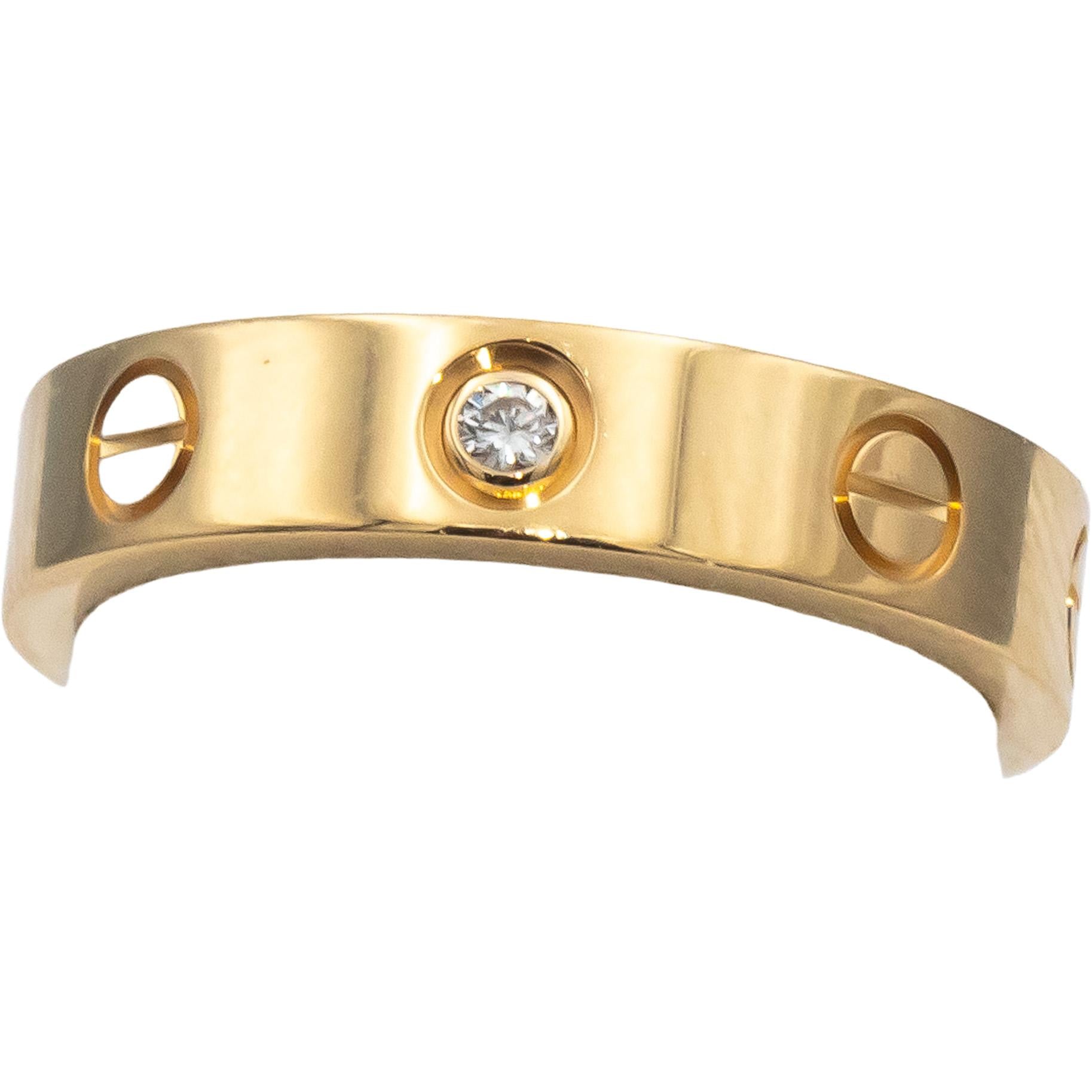CARTIER 18k Gold Love Collection Round Diamond 4mm Band Ring .02CT Size 49 $2640