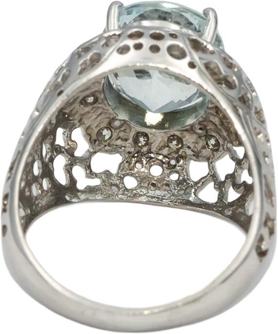 14k White Gold Oval Cut Aquamarine Round Diamond Cocktail Ring 4.70CT Size 7.75