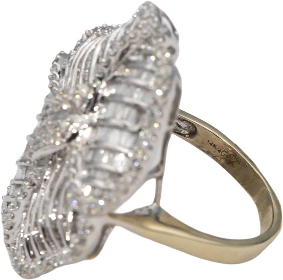 14k White Gold Round & Baguette Diamond Cluster Cocktail Ring 2.0CT Size 9.25