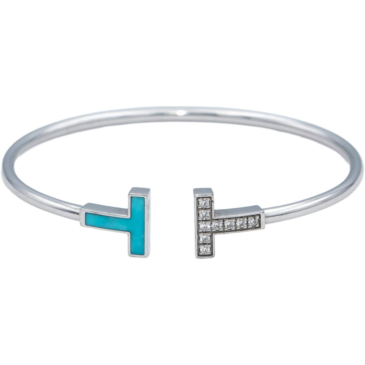 TIFFANY & CO. 18k White Gold VS Diamond & Enamel Tiffany T Bracelet .11CT $5200