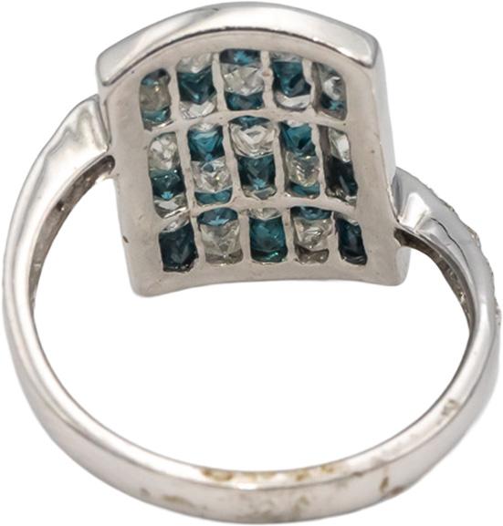 14k White Gold White & Blue Diamond Checkerboard Ring 1.0CT Size 7