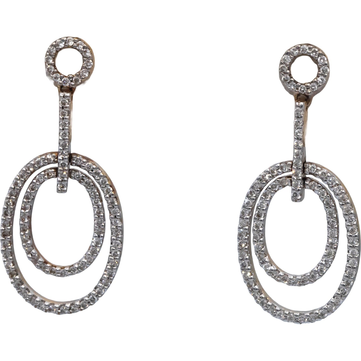 14k Yellow Gold Round Diamond Oval Dangle Drop Earrings 0.25CT