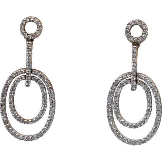 14k Yellow Gold Round Diamond Oval Dangle Drop Earrings 0.25CT