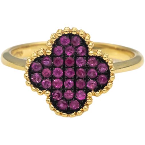 18k Yellow Gold Round Cut Ruby Cluster Cocktail Ring 0.50CTW Size 5.5