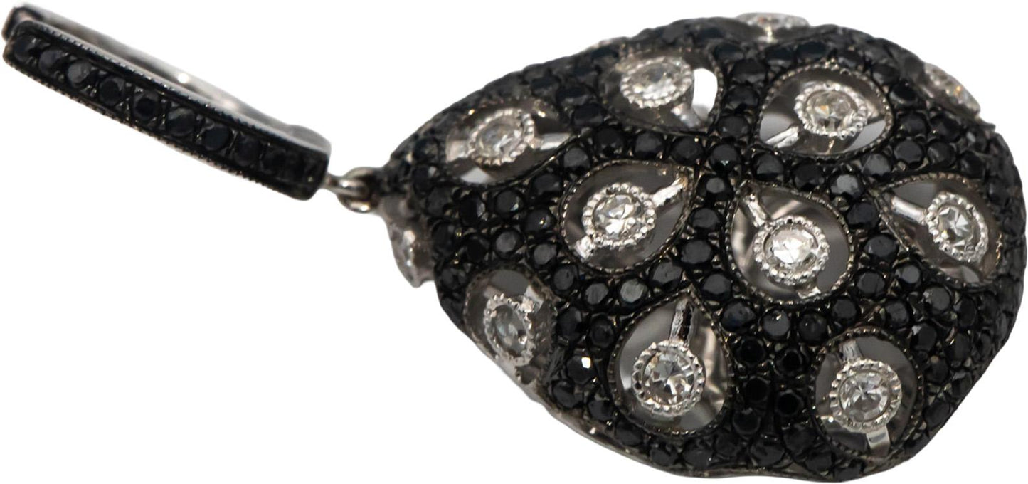 14k White Gold Round White & Black Diamond Cluster Drop Dangle Earrings 1.0CTW