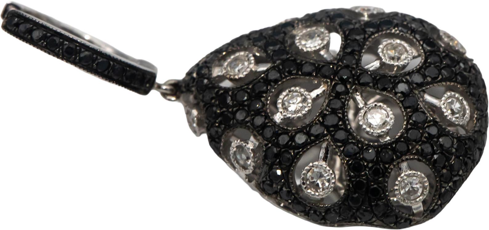 14k White Gold Round White & Black Diamond Cluster Drop Dangle Earrings 1.0CTW