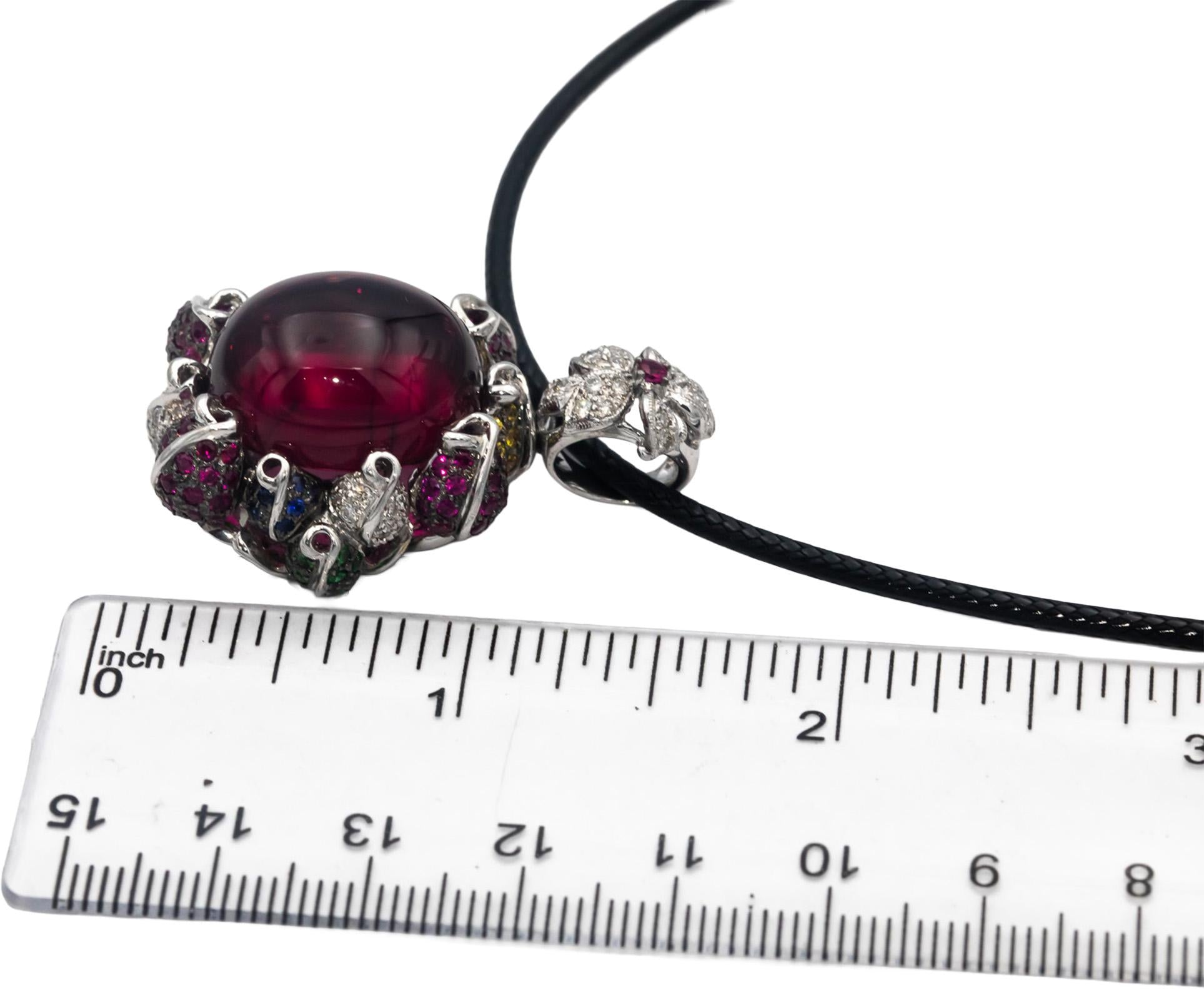 18k White Gold Rubellite Diamond Multi-Color Sapphire Pendant Necklace 28.58CTW