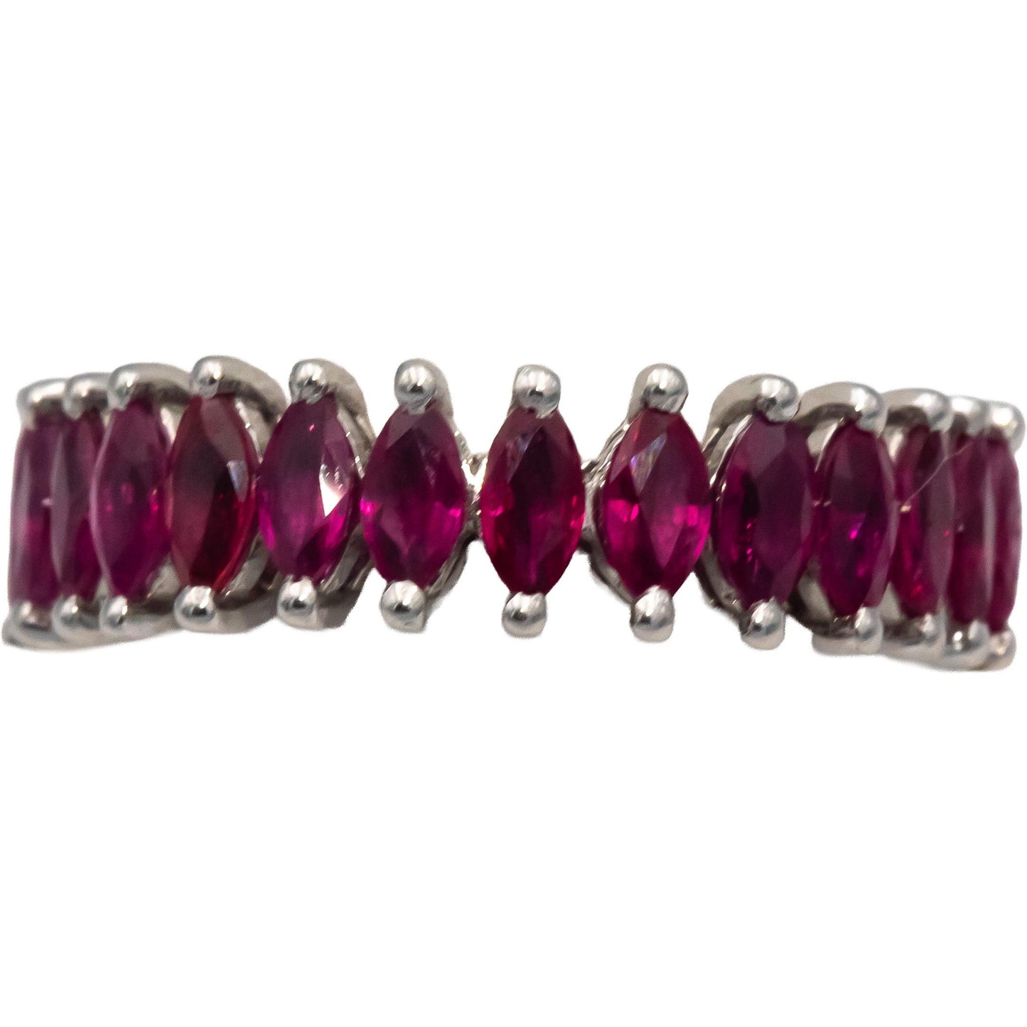 18k White Gold Marquise Cut Ruby Eternity Band Ring Size 7.5