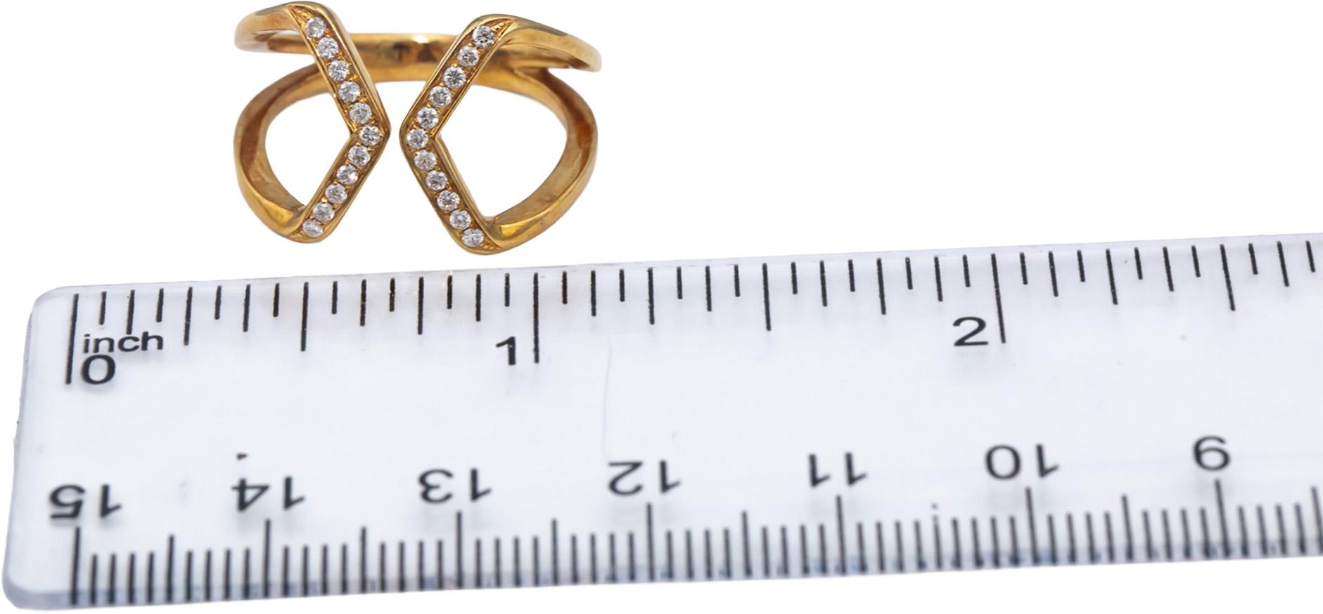 Designer 18k Yellow Gold VS Round Diamond Cuff Ring 0.15CT Size 7.25