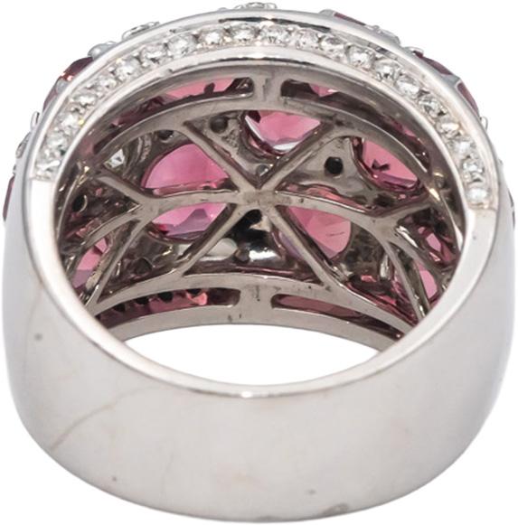 RARE UNIQUE 18k White Gold Tourmaline & Diamond Cocktail Ring 4.65CTW Size 7